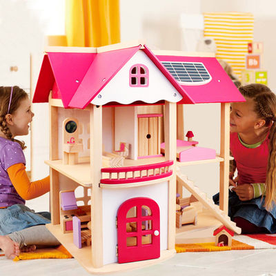 مبلمان خانه اسباب بازی چوبی طبیعی 37.5 سانتی متر Diy Wooden Dollhouse Furniture