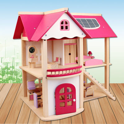 مبلمان خانه اسباب بازی چوبی طبیعی 37.5 سانتی متر Diy Wooden Dollhouse Furniture