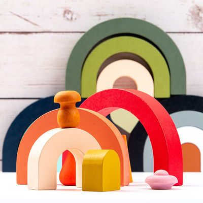 3D Jenga Building Wooden Rainbow Stacker Wooden Stacking Rainbow Pastel