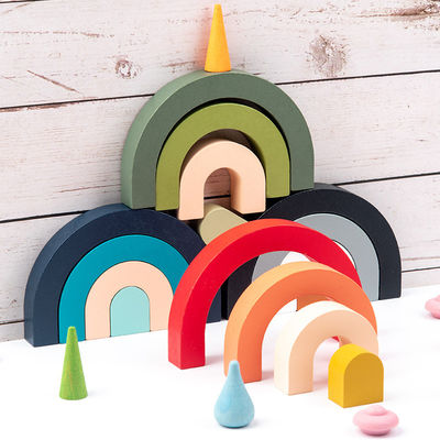3D Jenga Building Wooden Rainbow Stacker Wooden Stacking Rainbow Pastel