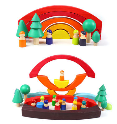 کودک 3 سانتی متر Sky Cloud Large Rainbow Stacker بلوک های چوبی بزرگ برای کودکان نوپا