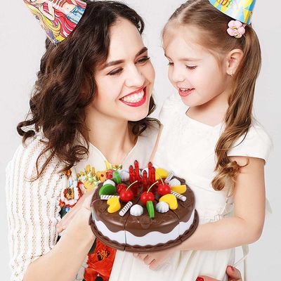 پلاستیک اسباب بازی کیک تولد مجموعه میوه های چوبی DIY 5.9 اینچ