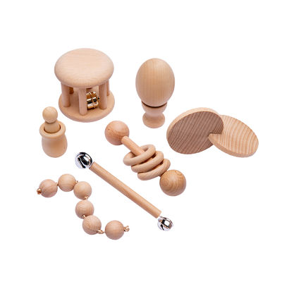 Graphic Rattles 7Pc Teether Wooden for Baby Wooden Ring Ring