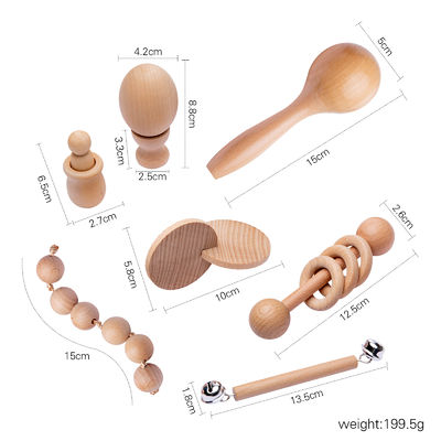 Graphic Rattles 7Pc Teether Wooden for Baby Wooden Ring Ring