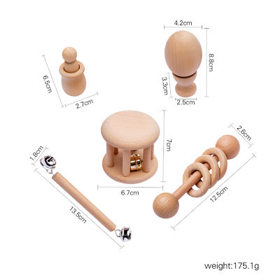Graphic Rattles 7Pc Teether Wooden for Baby Wooden Ring Ring