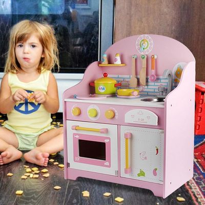 ظروف 30 سانتی متری صورتی چوبی آشپزخانه رومیزی آشپزخانه اسباب بازی