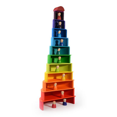 بازی 60 سانتی متر طبیعی چوبی Rainbow Stacker حکاکی لیزری کودک