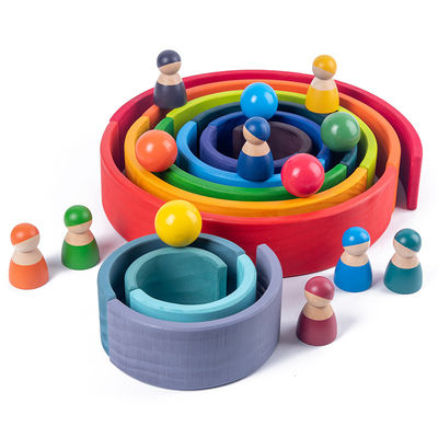 بازی 60 سانتی متر طبیعی چوبی Rainbow Stacker حکاکی لیزری کودک