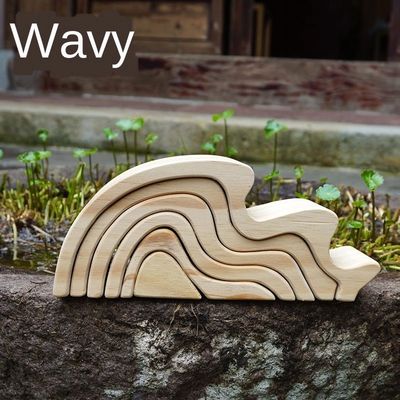 اسباب بازی های پازل بلوک چوبی Ins Wavy Rainbow Rainbow Wood بلوک های مرجانی گریم