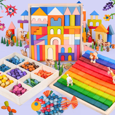 بلوک های ساختمانی چوبی طبیعی 2.5 سانتی متری Montessori برای کودکان نوپا