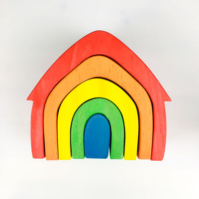 بلوک های ساختمانی چوبی Pegdolls بلوک های ساختمانی رنگین کمان هندسی اسباب بازی
