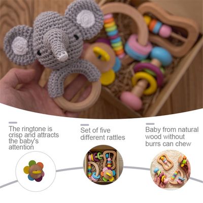 Rattle Soother 11.6cm اسباب بازی های دندانپزشکی چوبی درجه مواد غذایی چوبی Rattle Teether