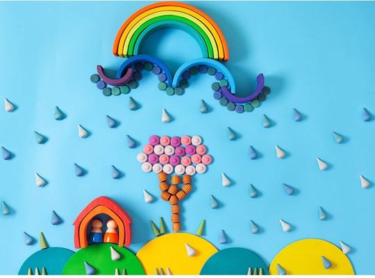 6 عدد اسباب بازی چوبی آموزشی Rainbow Stacker Montessori