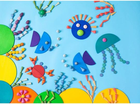 6 عدد اسباب بازی چوبی آموزشی Rainbow Stacker Montessori