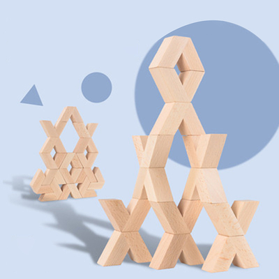 16 عدد V شکل بلوک های ساختمانی سه بعدی چوبی طبیعی بزرگ Toys Baby Unpaint Wooden Montessori آموزش انباشته بلوک ها به