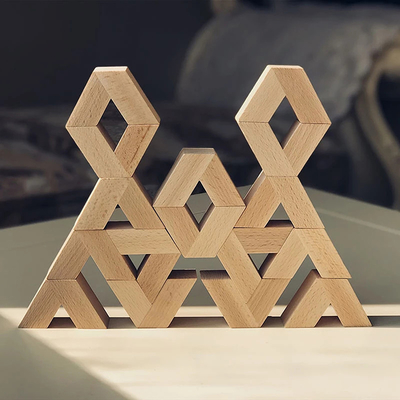 16 عدد V شکل بلوک های ساختمانی سه بعدی چوبی طبیعی بزرگ Toys Baby Unpaint Wooden Montessori آموزش انباشته بلوک ها به