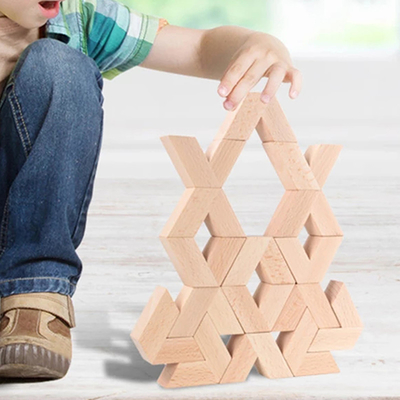 16 عدد V شکل بلوک های ساختمانی سه بعدی چوبی طبیعی بزرگ Toys Baby Unpaint Wooden Montessori آموزش انباشته بلوک ها به