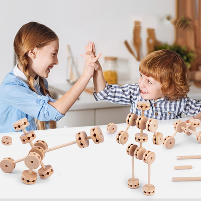 3D Construct Fort Wooden Blocks Building Toy Creative DIY for Children