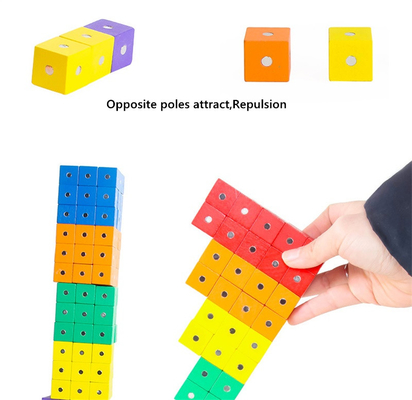 بلوک های مغناطیسی رنگین کمان مکعب مربع آموزشی 10 عدد 2X2X2cm چوبی