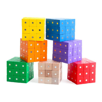 بلوک های مغناطیسی رنگین کمان مکعب مربع آموزشی 10 عدد 2X2X2cm چوبی