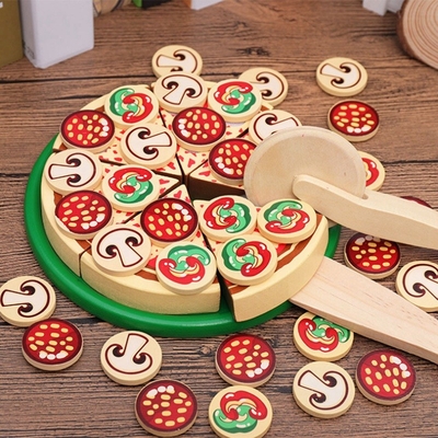 64 عدد Pretend Play اسباب بازی چوبی پیتزا برای کودکان آشپزی غذا