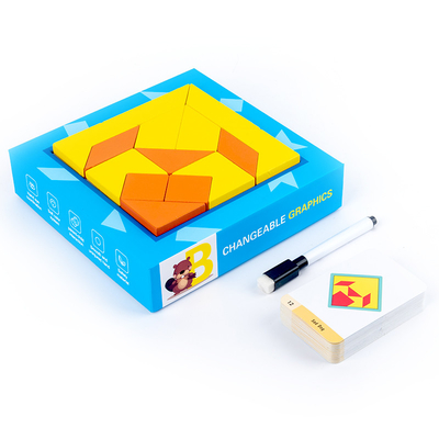 پازل اره منبت کاری اره مویی با الگوی اسباب بازی های چوبی کودکانه Tangram Montessori