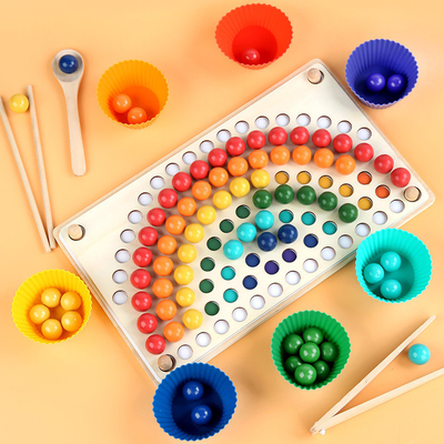 Wooden Nordic Rainbow Beads بازی پازل آموزش چاپستیکز آموزش اولیه