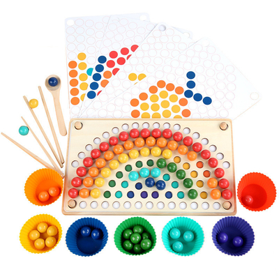 Wooden Nordic Rainbow Beads بازی پازل آموزش چاپستیکز آموزش اولیه