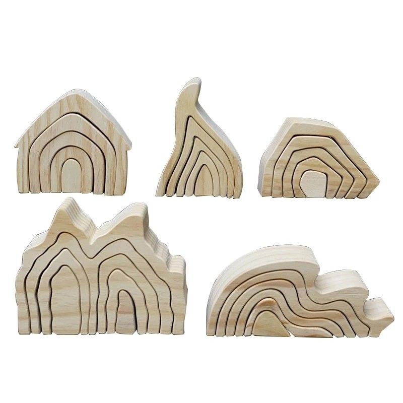 اسباب بازی های پازل بلوک چوبی Ins Wavy Rainbow Rainbow Wood بلوک های مرجانی گریم